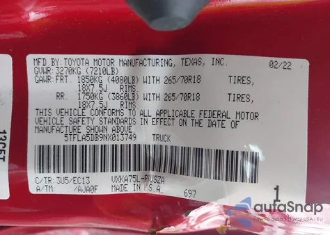 2022 Toyota Tundra Sr5 from USA, damaged, VIN 5TFLA5DB9NX013749